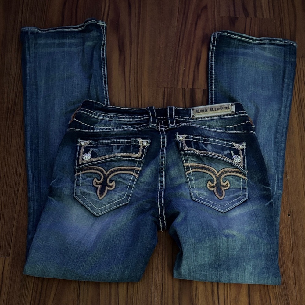 Rock Revival Dark Blue Embroidered Bootcut Jeans